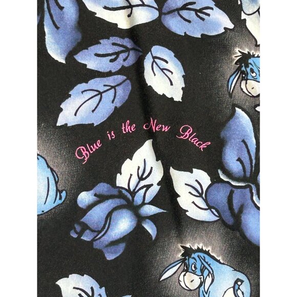 Disney Eeyore Floral Short Sleeve Scrub Top in Black/Blue - Sz L - Picture 3 of 7